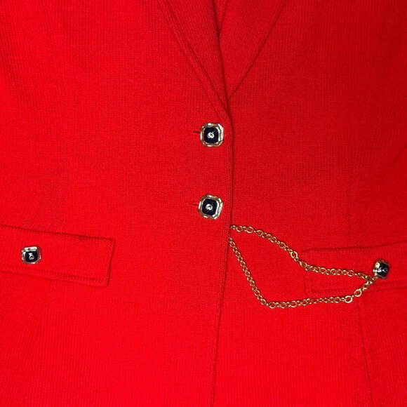St John Collection Knit Blazer Red Gold Chain Navy Trim 10 Vintage Luxury Jacket - Picture 7 of 11
